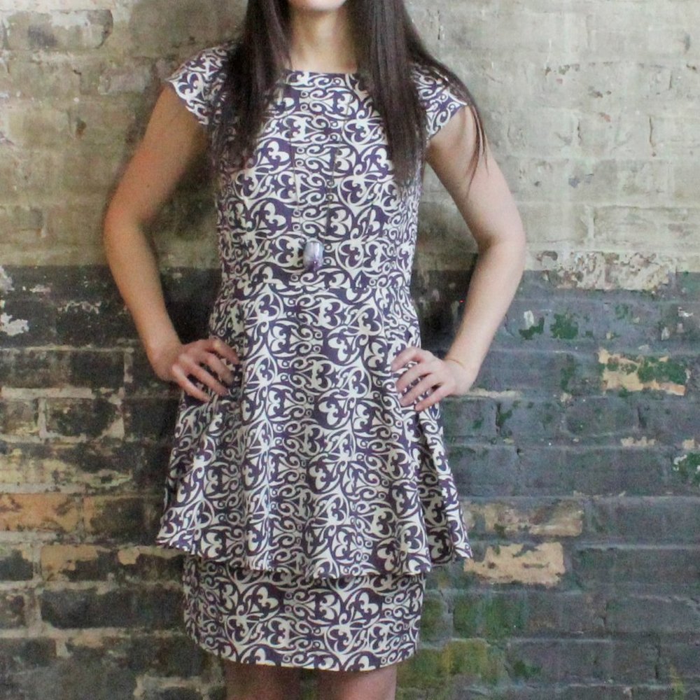 NWOT Mata Traders Fair Trade Purple Peplum Cotton Dress